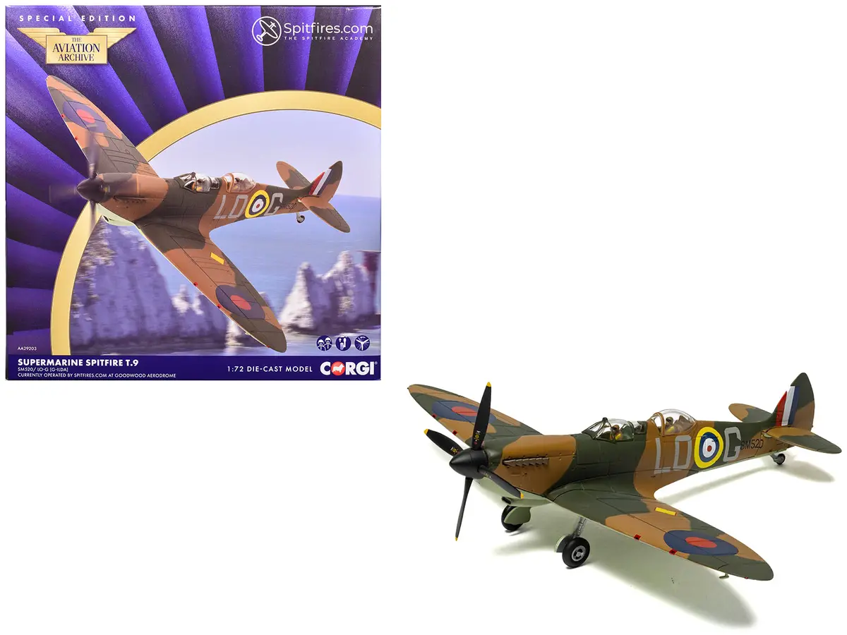 Supermarine Spitfire T.9 Aircraft "Sm520 Spitfires.Com Goodwood Aerodrome" British Royal Air Force "The Aviation Archive" Series 1/72 Diecast Model By Corgi 1