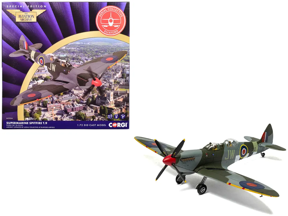 Supermarine Spitfire T.9 Aircraft "Pv202 Aerial Collective At Duxford Airfield" British Royal Air Force "The Aviation Archive" Series 1/72 Diecast Model By Corgi 1