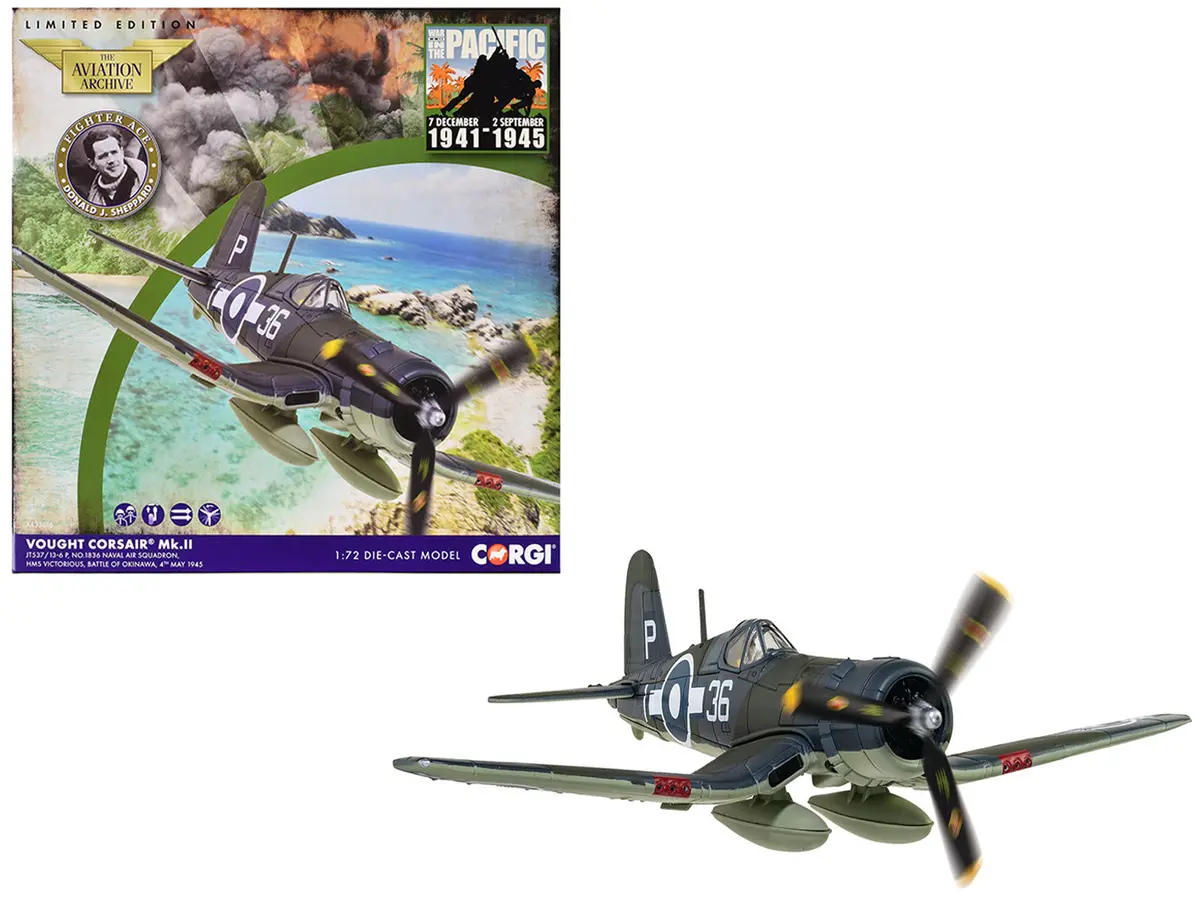 Vought Corsair Mk. Ii Fighter Aircraft "Jt537 1836 Naval Air Squadron Hms Victorious Battle Of Okinawa" (1945) British Royal Navy Fleet Air Arm "The Aviation Archive" Series 1/72 Diecast Model By Corgi 1