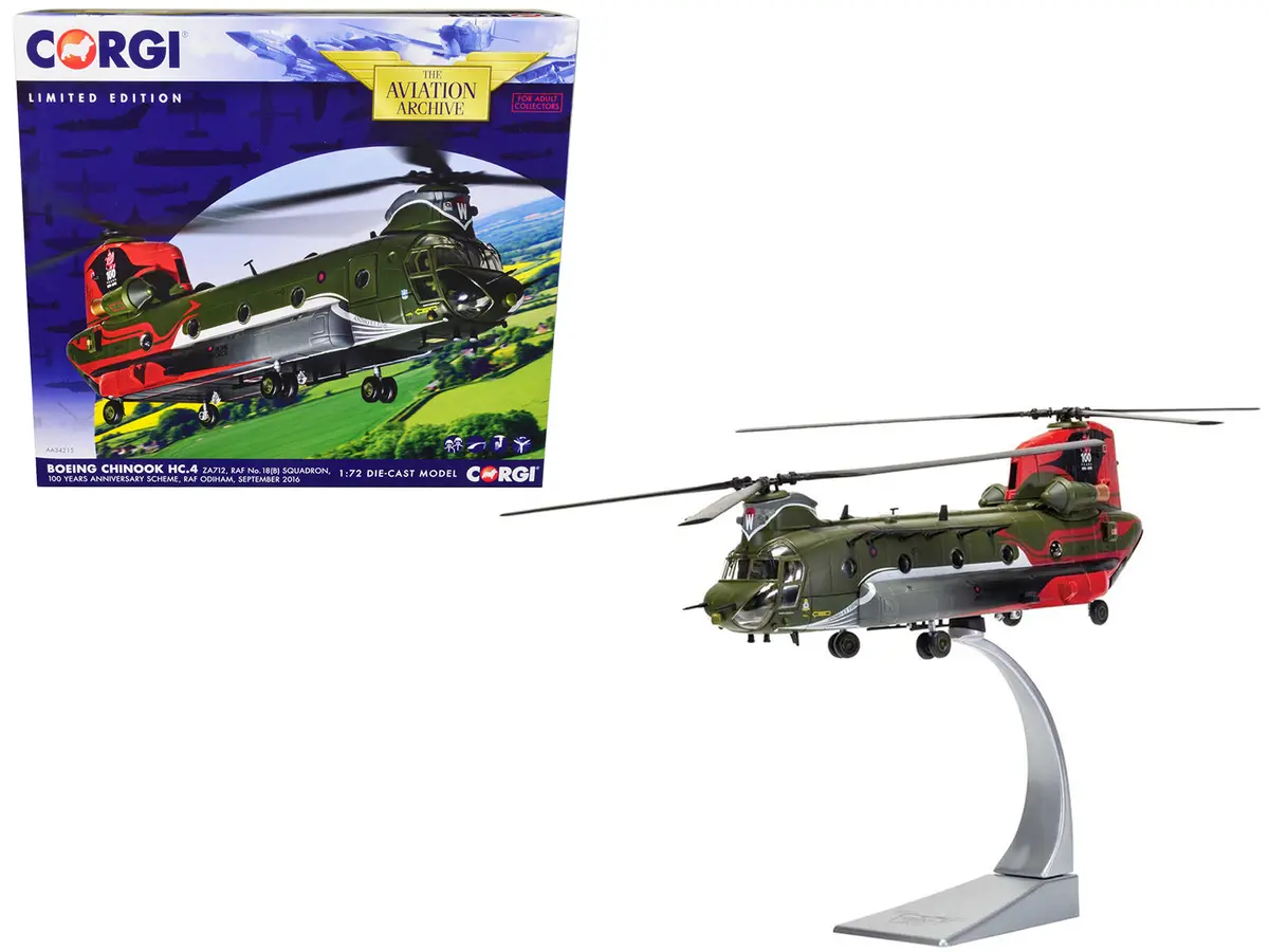 Boeing Chinook Hc.4 Helicopter "Za712 Raf No.18 (B) Squadron 100 Years Anniversary Scheme Raf Odiham" (September 2016) Royal Air Force "The Aviation Archive" Series 1/72 Diecast Model By Corgi 1