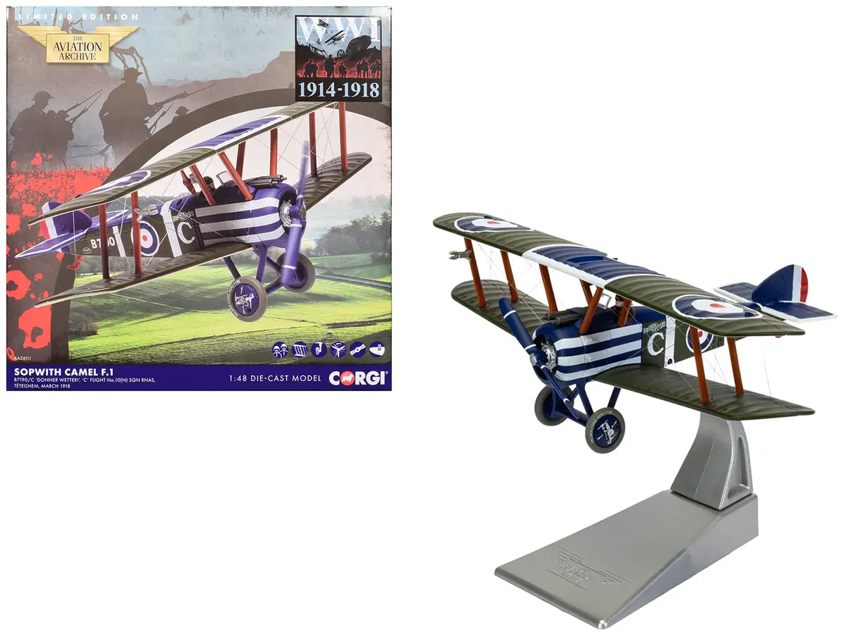 Sopwith Camel F.1 Aircraft "B7190 Donner Wetter! 'C' Flight No. 10 Squadron" (1918) Royal Naval Air Service "The Aviation Archive" Series 1/48 Diecast Model By Corgi 1