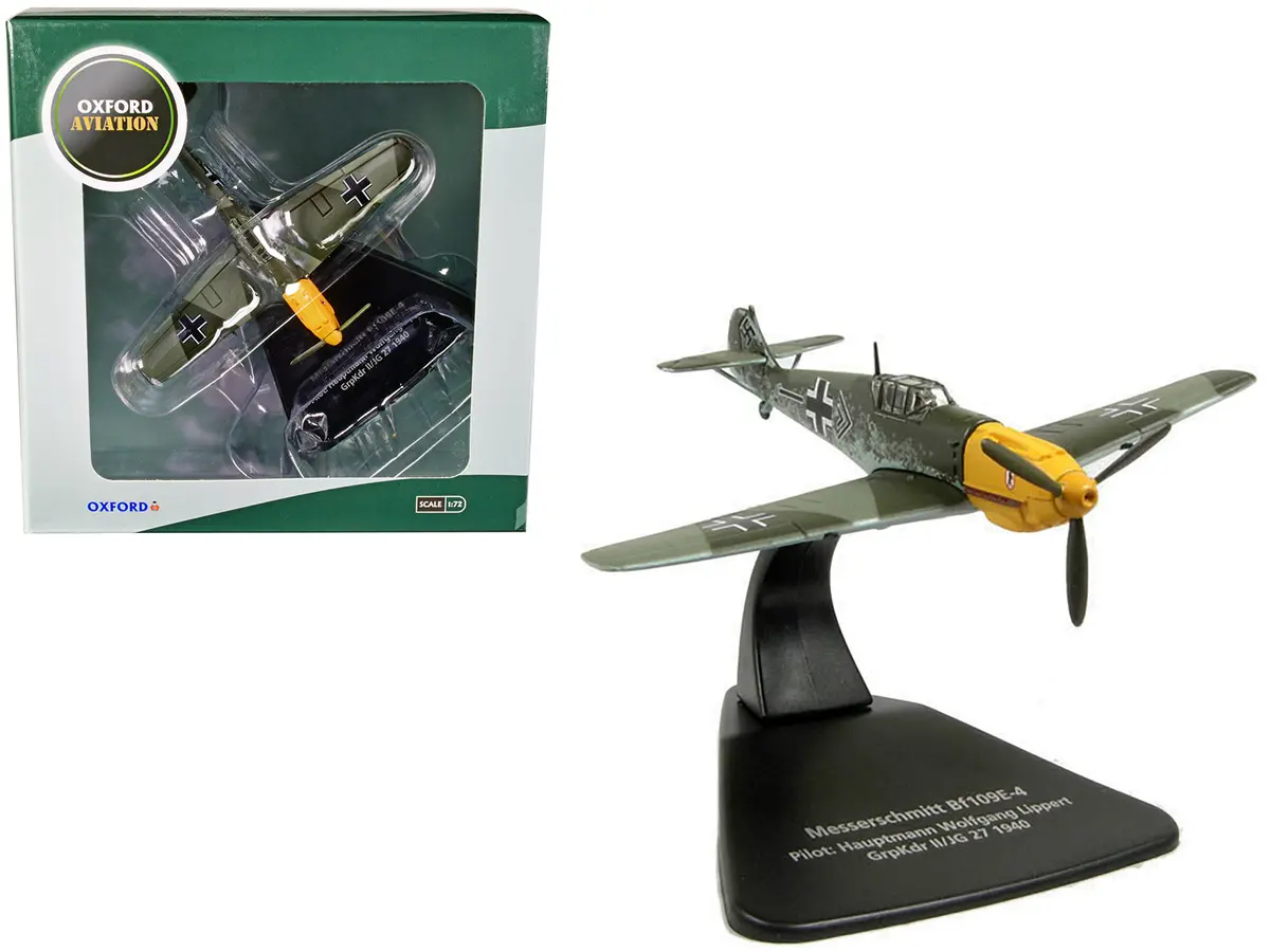 Messerschmitt Bf 109E-4 Fighter Plane Pilot: Hauptmann Wolfgang Lippert Grpkdr Ii/Jg 27 (1940) "Oxford Aviation" Series 1/72 Diecast Model Airplane By Oxford Diecast 1