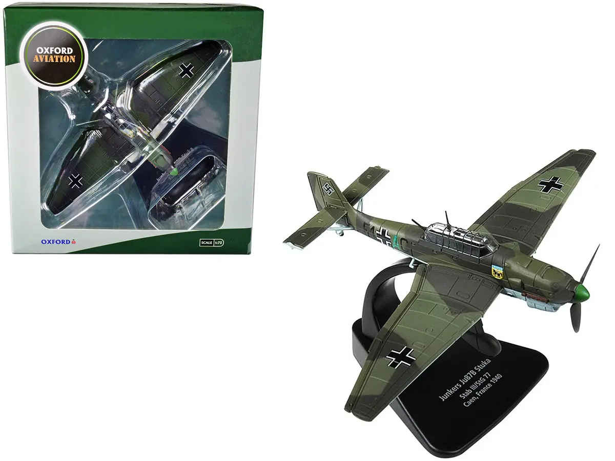 Junkers Ju 87B "Stuka Stab" Dive Bomber Plane Iii/Stg 77 Caen France (1940) "Oxford Aviation" Series 1/72 Diecast Model Airplane By Oxford Diecast 1