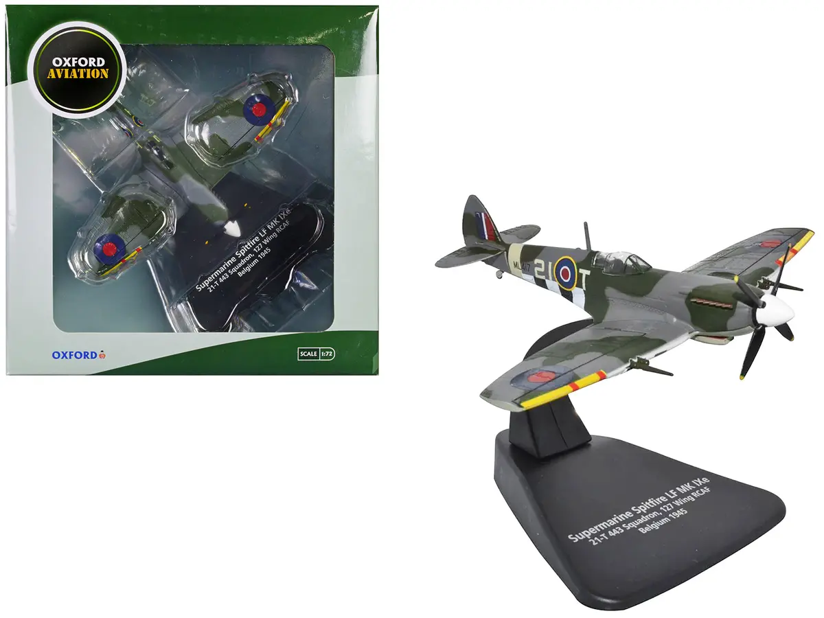 Supermarine Spitfire Mk Ixe Fighter Aircraft "21-T 443 Squadron 127 Wing Belgium" (1945) Royal Canadian Air Force "Oxford Aviation" Series 1/72 Diecast Model Airplane By Oxford Diecast 1