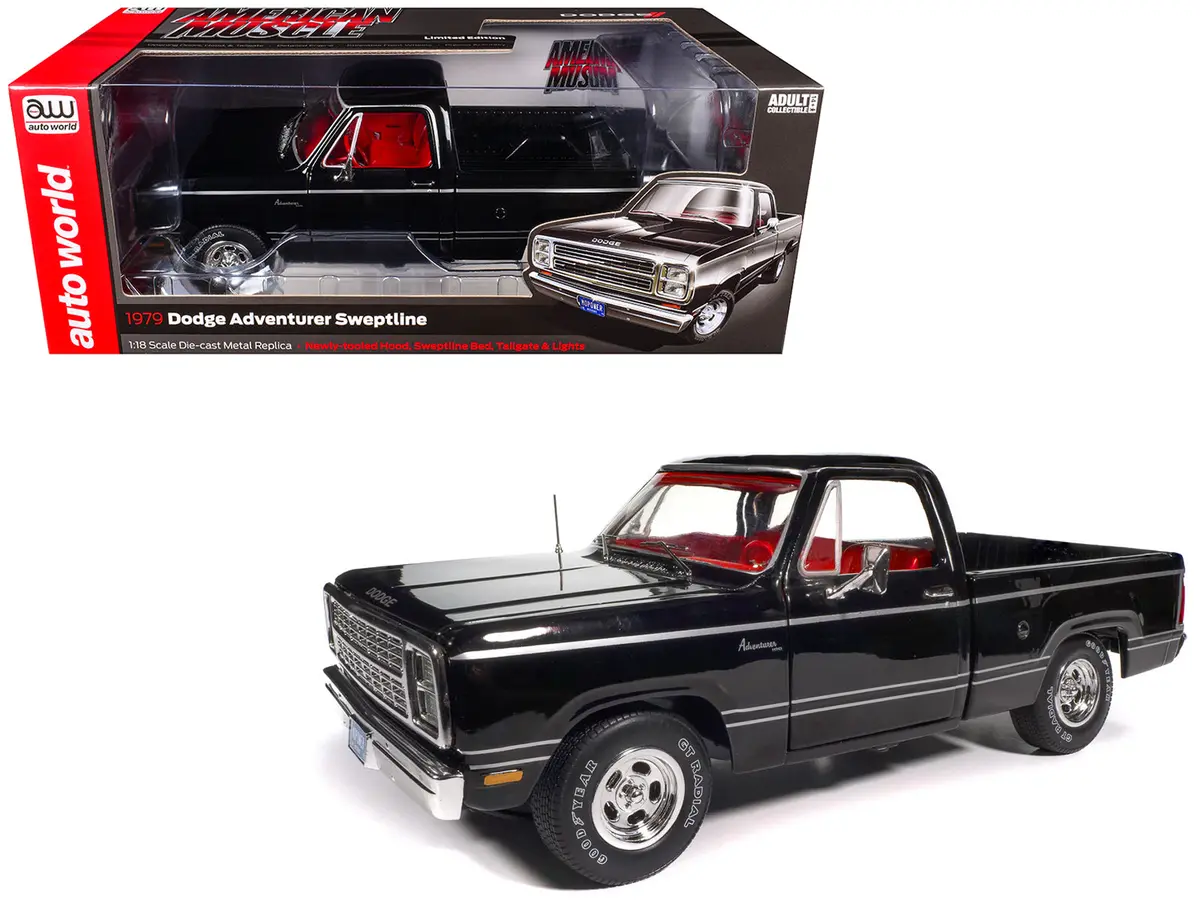 1979 Dodge Adventurer Sweptline Pickup Truck Black With Red Interior "American Muscle" Series 1/18 Diecast Model Car By Autoworld 1