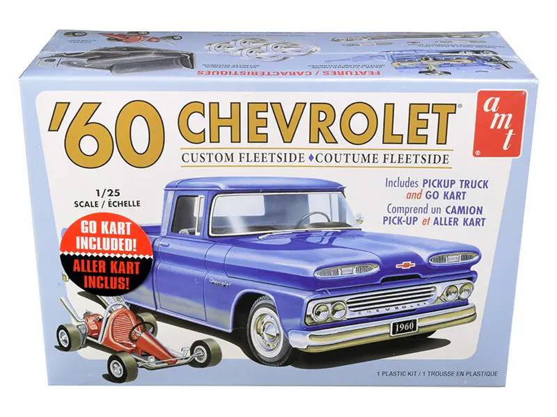 1960 Chevrolet Custom Fleetside Pickup Truck With Go Kart Plastic Model Kit (Skill Level 2) 1/25 Scale Model By Amt 1