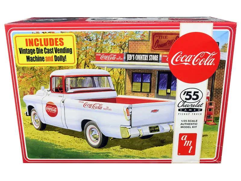 1955 Chevrolet Cameo Pickup Truck "Coca-Cola" With Vintage Vending Machine And Dolly Plastic Model Kit (Skill Level 3) 1/25 Scale Model By Amt 1