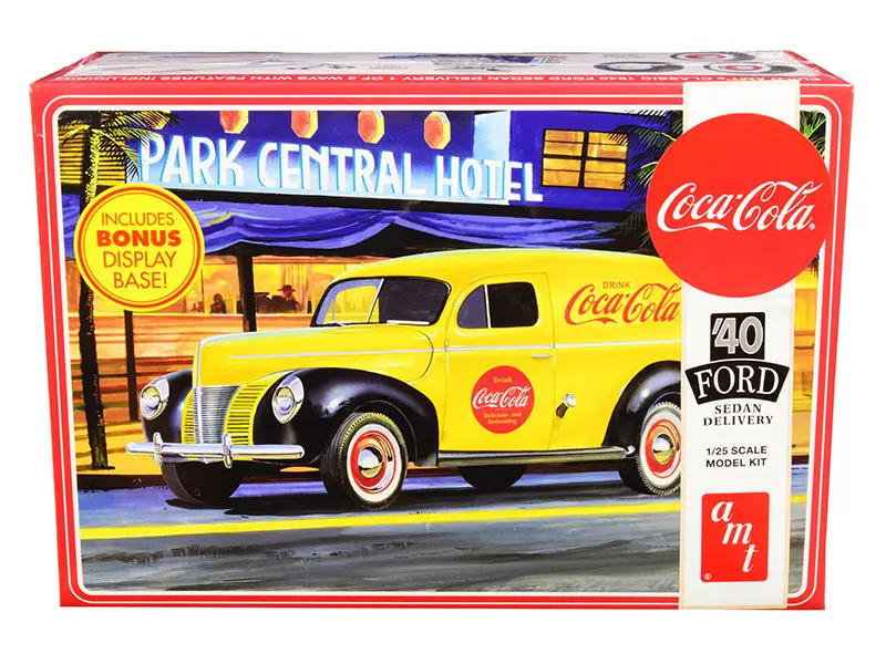 1940 Ford Sedan Delivery Van "Coca-Cola" With Display Base Plastic Model Kit (Skill Level 3) 1/25 Scale Model By Amt 1