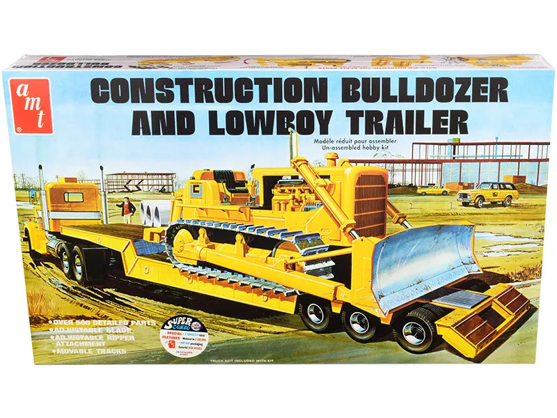 Construction Bulldozer And Lowboy Trailer (2 Piece Set) Plastic Model Kit (Skill Level 3) 1/25 Scale Model By Amt 1