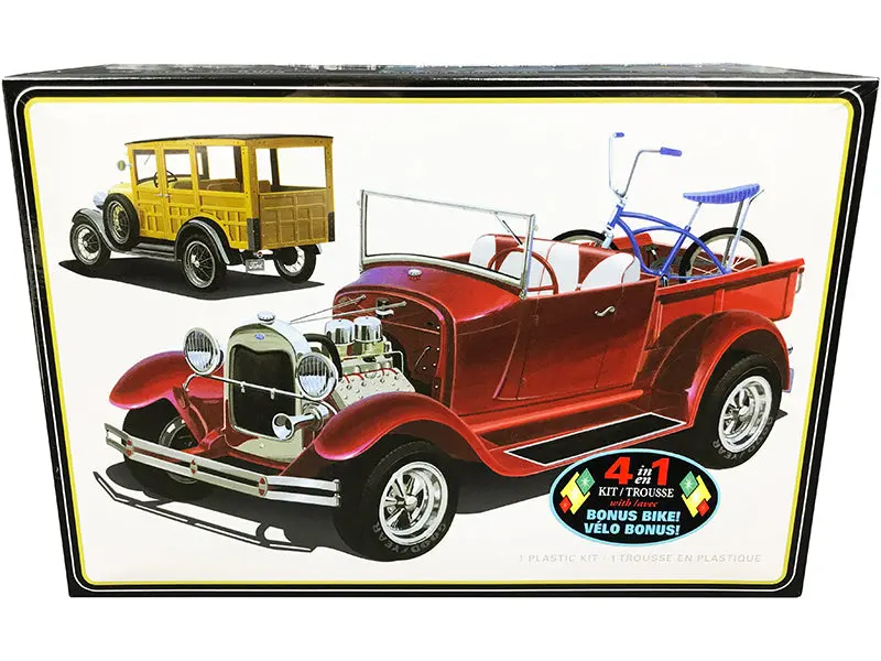 1929 Ford Woody Pickup 4-In-1 Plastic Model Kit With Bike 1/25 Scale Model By Amt 1