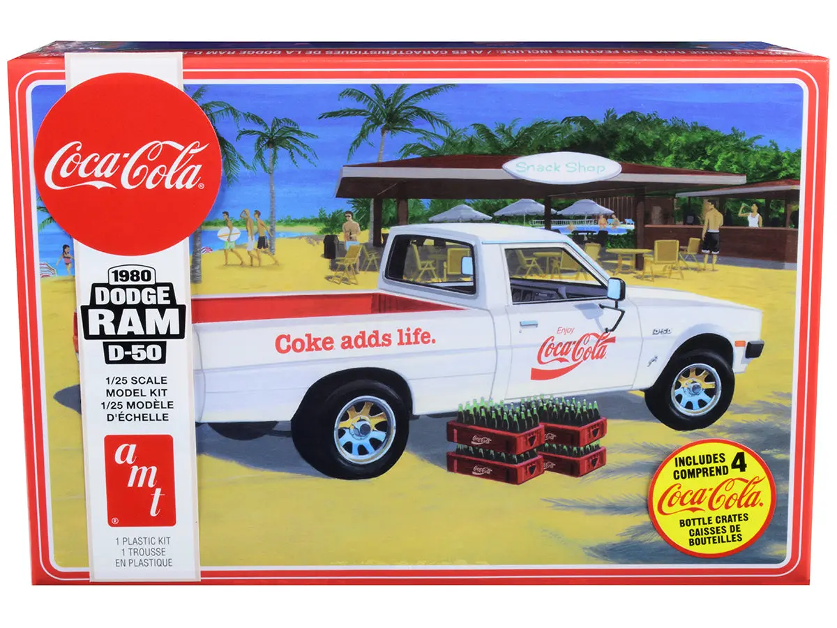 1980 Dodge Ram D-50 Pickup Truck "Coca-Cola" With Four Bottle Crates Plastic Model Kit (Skill Level 2) 1/25 Scale Model By Amt 1