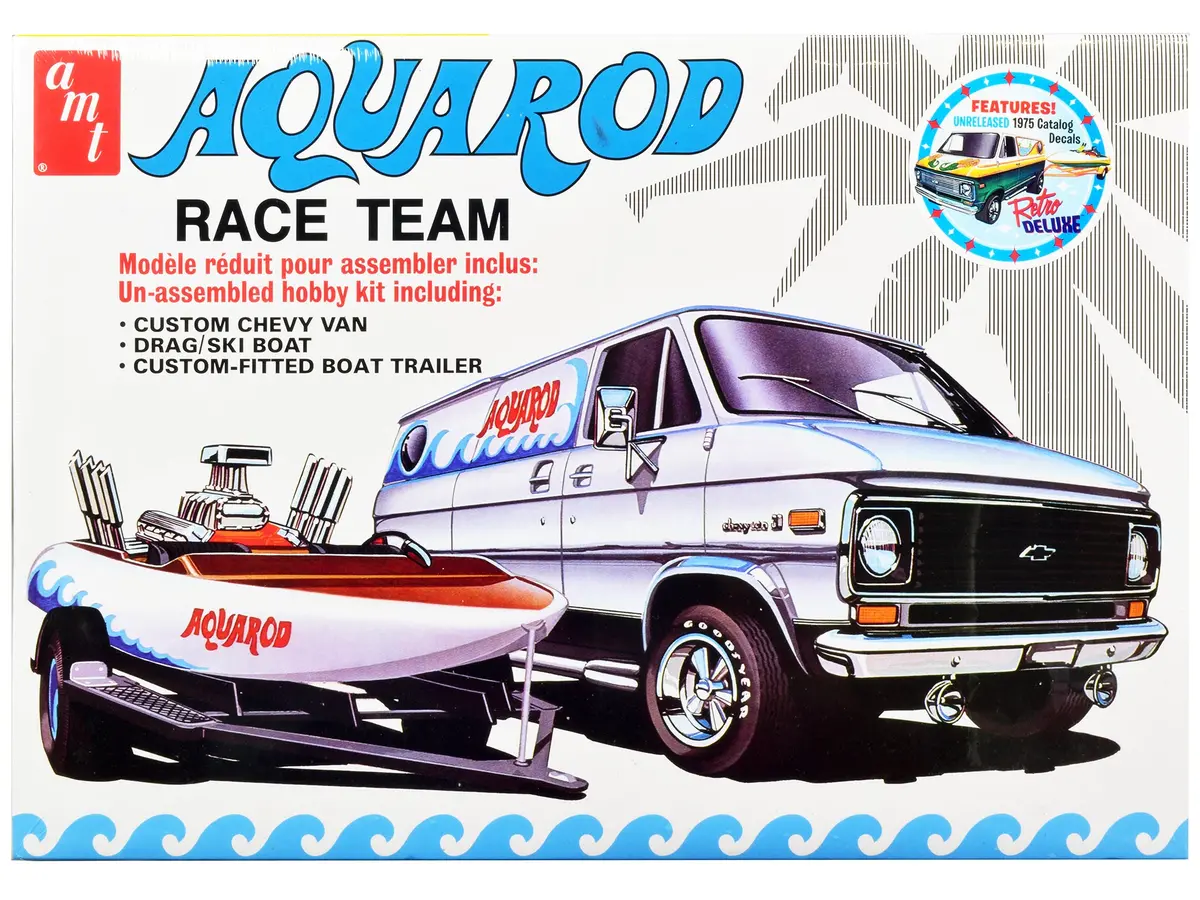 Chevrolet Custom Van With Drag/Ski Boat And Trailer "Aqua Rod Race Team" Plastic Model Kit (Skill Level 2) 1/25 Scale Model By Amt 1