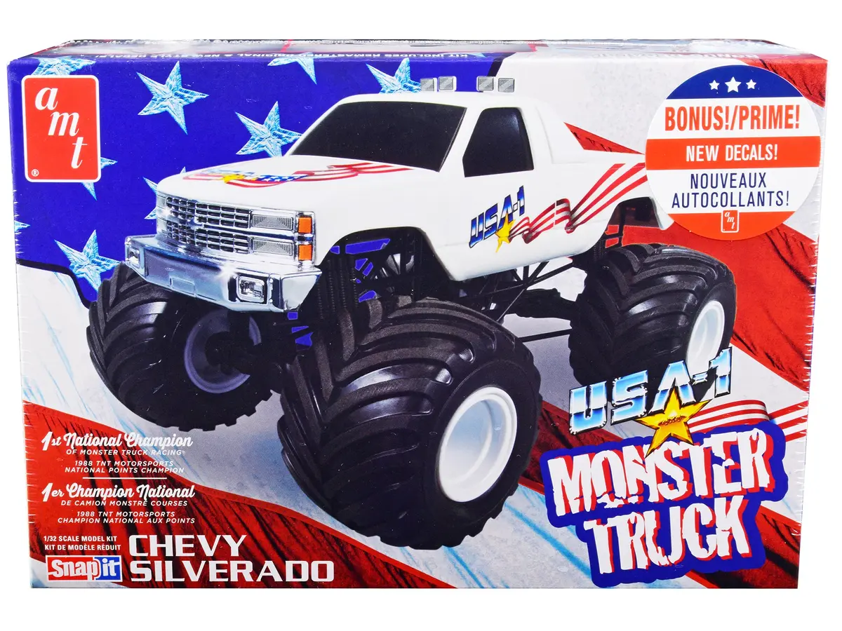 Chevrolet Silverado "Usa-1" Monster Truck Plastic Snap Model Kit (Skill Level 1) 1/32 Scale Model By Amt 1
