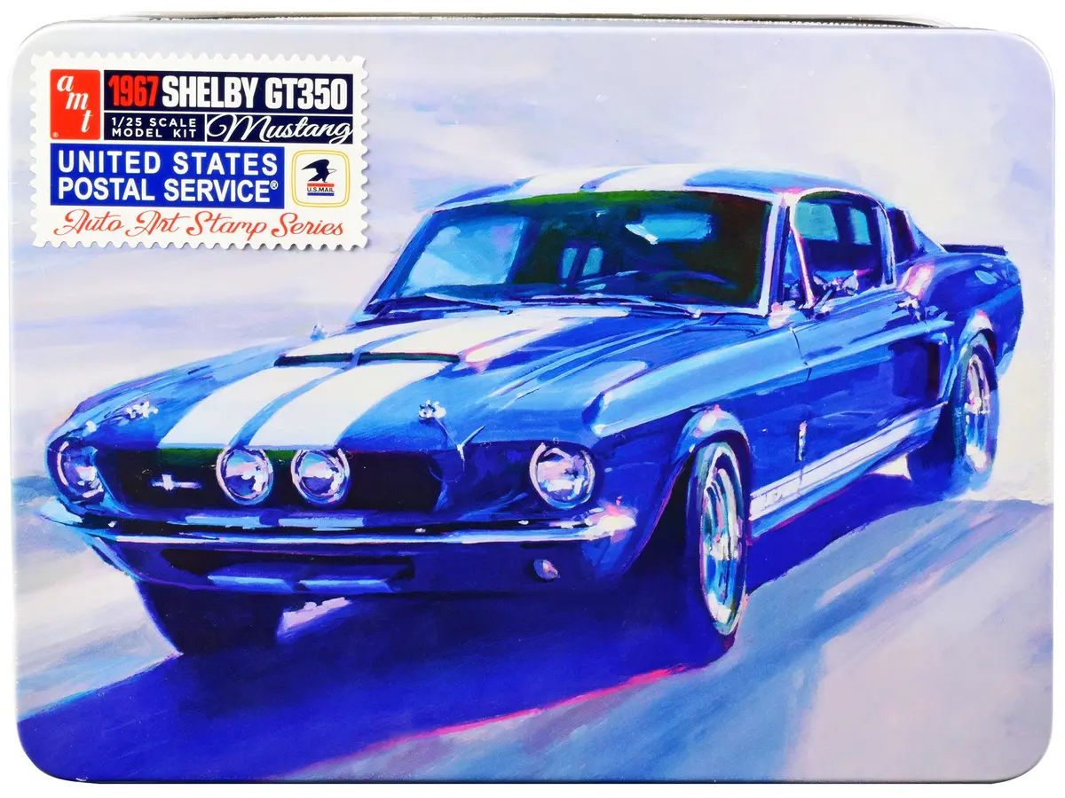 1967 Shelby Mustang Gt350 Usps (United States Postal Service) "Auto Art Stamp Series" Plastic Model Kit (Skill Level 2) 1/25 Scale Model By Amt 1