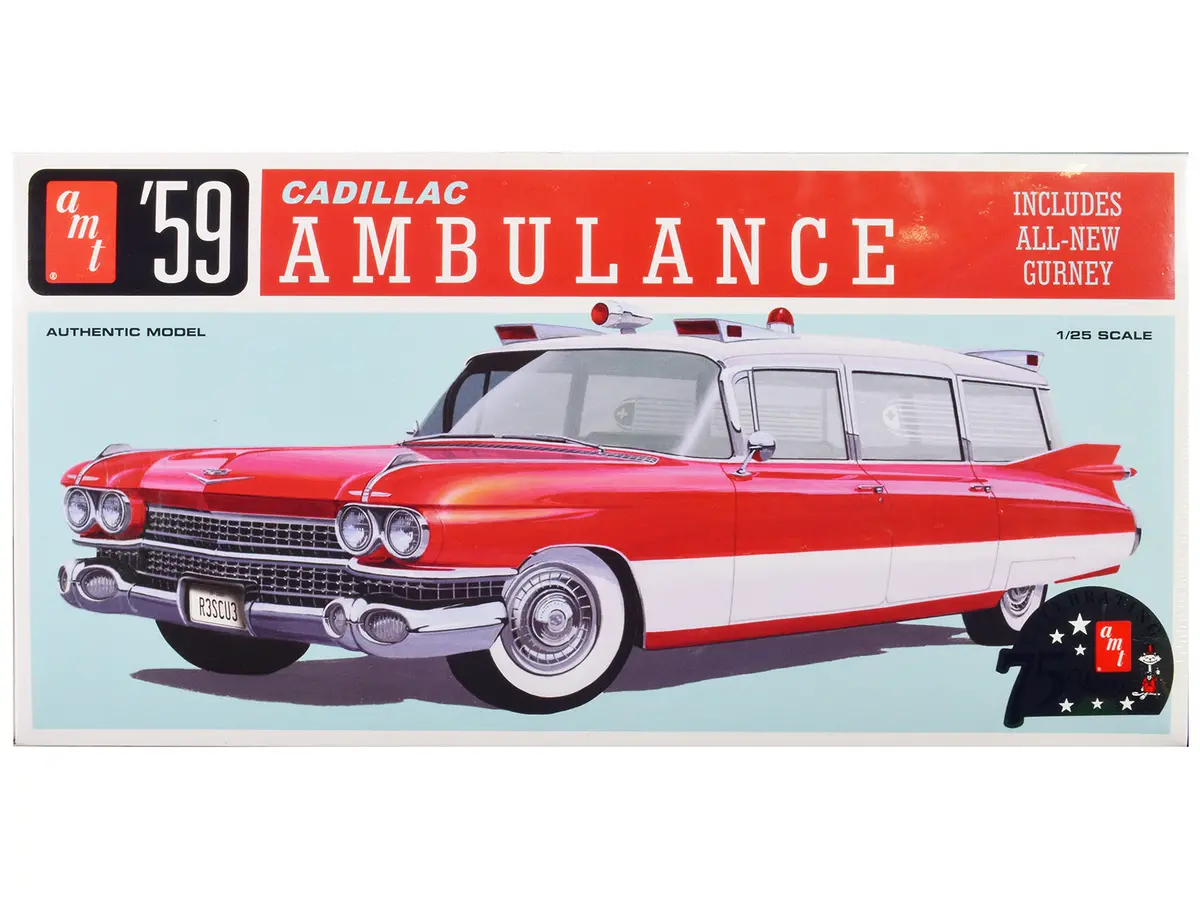 1959 Cadillac Ambulance With Gurney Accessory Plastic Model Kit (Skill Level 2) 1/25 Scale Model By Amt 1