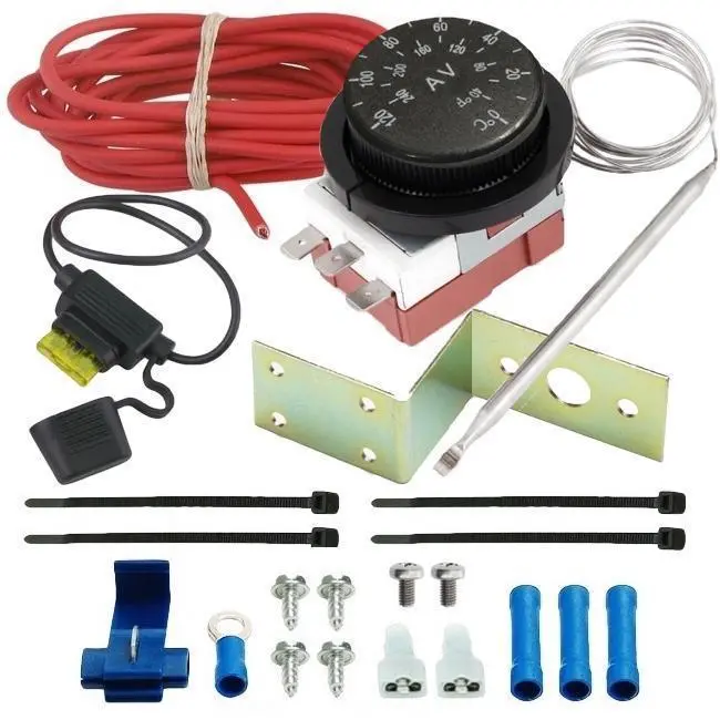 Electric Fan Adjustable Thermostat Temperature Control Switch Wiring Kit 1