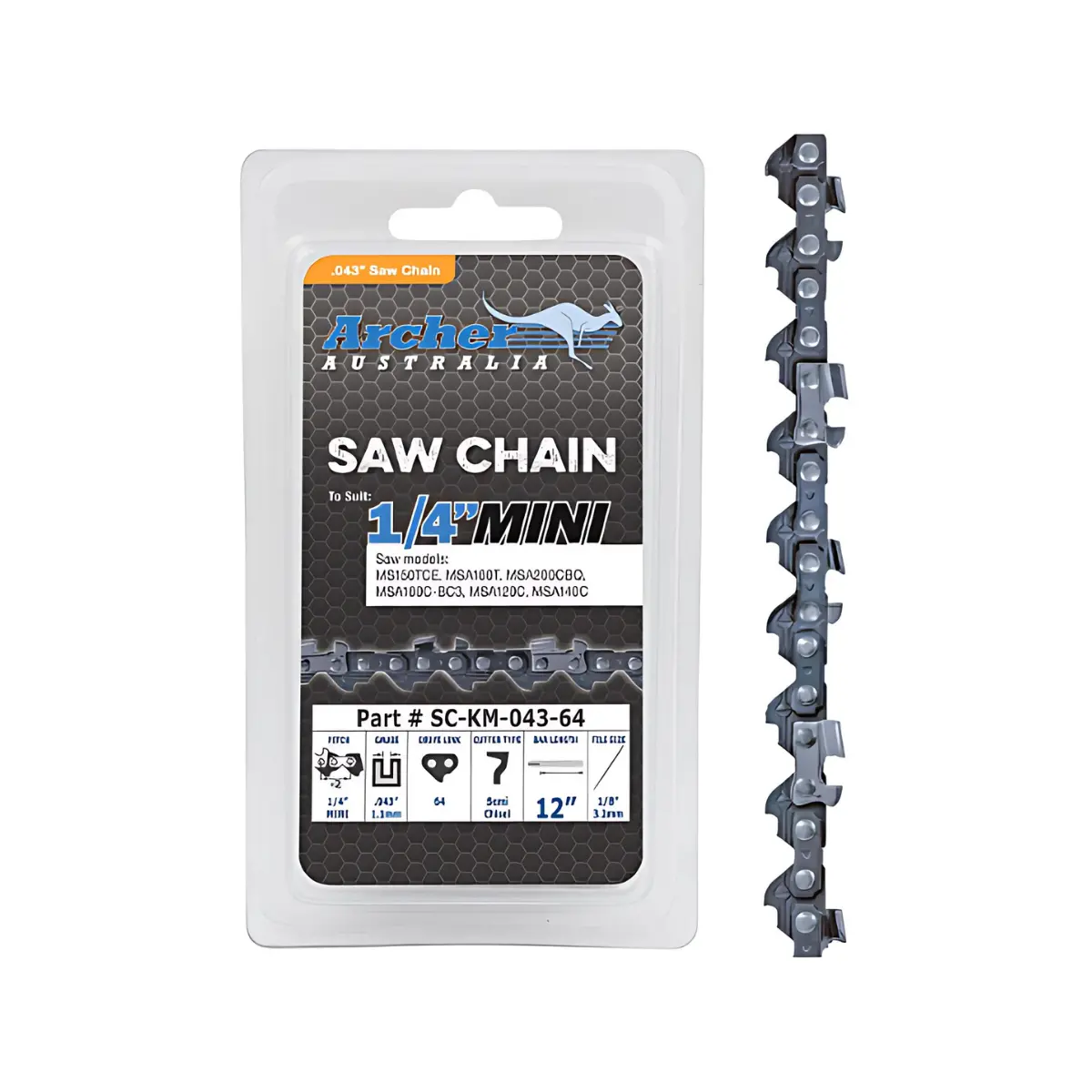Archer Semi Chisel Chain - 12" 1/4" .043 64 Dl (Km-043-64Dl) 1