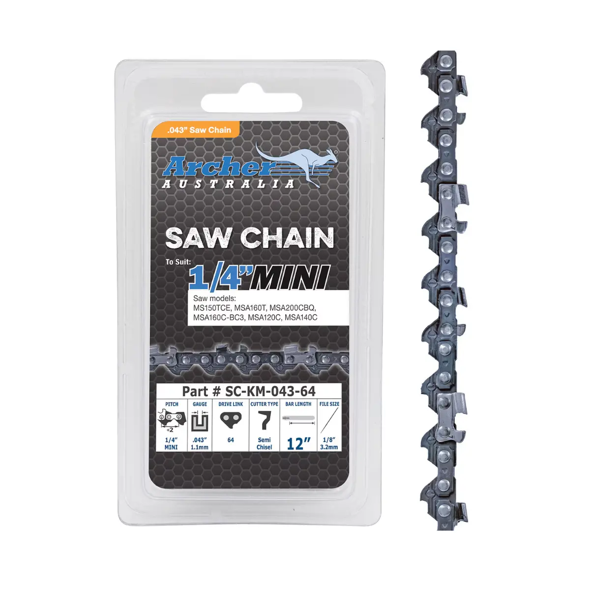 Archer Semi Chisel Chain - 14" 1/4" .043 72 Dl (Km-043-72Dl) 1