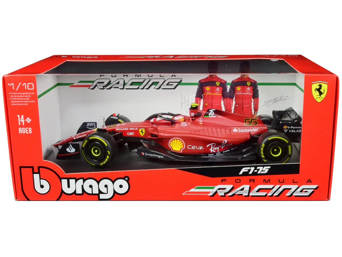 Ferrari F1-75 #55 Carlos Sainz "Ferrari Racing" Formula One F1 (2022) "Formula Racing" Series 1/18 Diecast Model Car By Bburago 1
