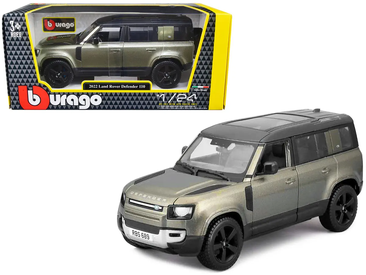 2022 Land Rover Defender 110 Green Metallic With Black Top And Sunroof 1/24 Diecast Model Car By Bburago 1