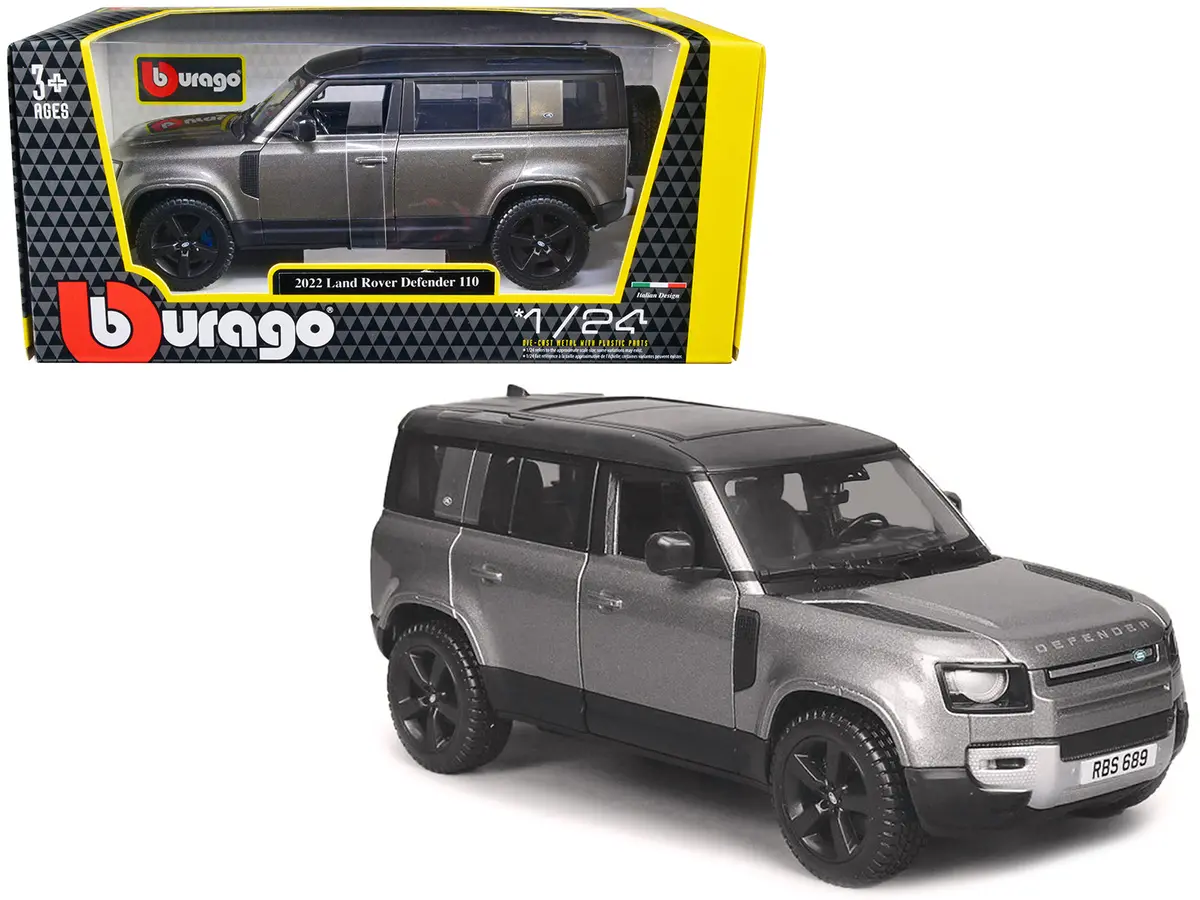 2022 Land Rover Defender 110 Dark Silver Metallic With Black Top And Sunroof 1/24 Diecast Model Car By Bburago 1