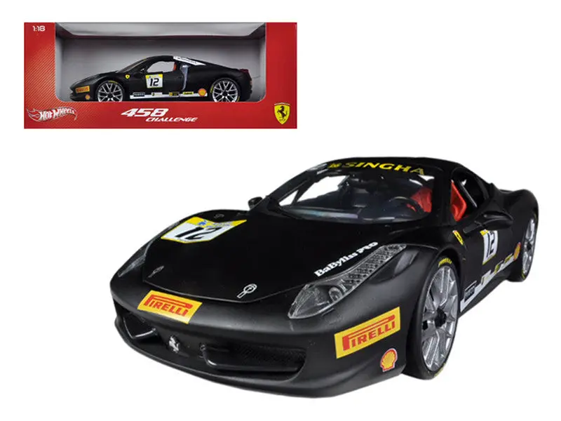 Ferrari 458 Challenge Matte Black #12 1/18 Diecast Model Car By Hotwheels 1