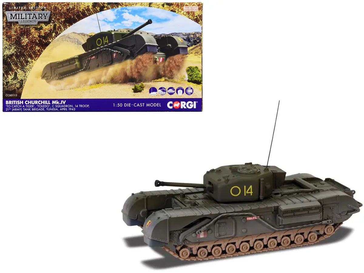 Churchill Mk.Iv Tank "'To Catch A Tiger' 'Toledo' C Squadron 14 Troop 21St Army Tank Brigade Tunisia" (1943) British Royal Army "Military Legends" Series 1/50 Diecast Model By Corgi 1