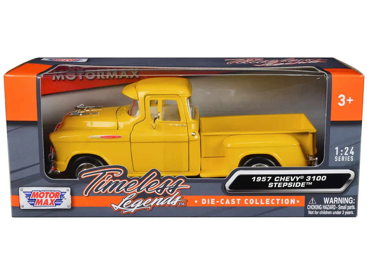 1957 Chevrolet 3100 Stepside Pickup Truck Yellow "Timeless Legends" Series 1/24 Diecast Model By Motormax 1