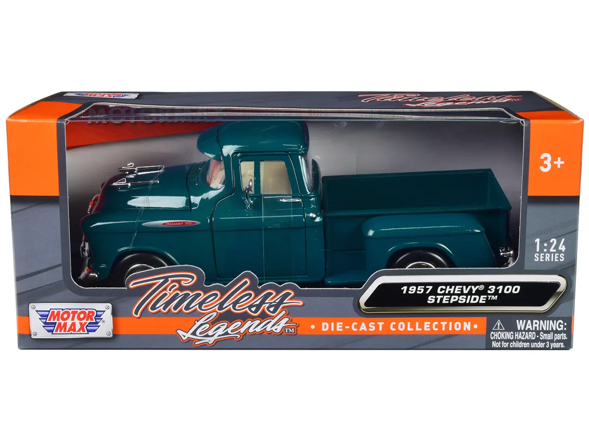 1957 Chevrolet 3100 Stepside Pickup Truck Teal Metallic "Timeless Legends" Series 1/24 Diecast Model By Motormax 1