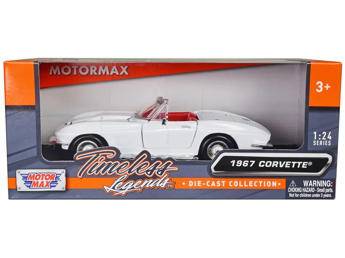 1967 Chevrolet Corvette C2 Convertible White With Red Interior "Timeless Legends" Series 1/24 Diecast Model Car By Motormax 1