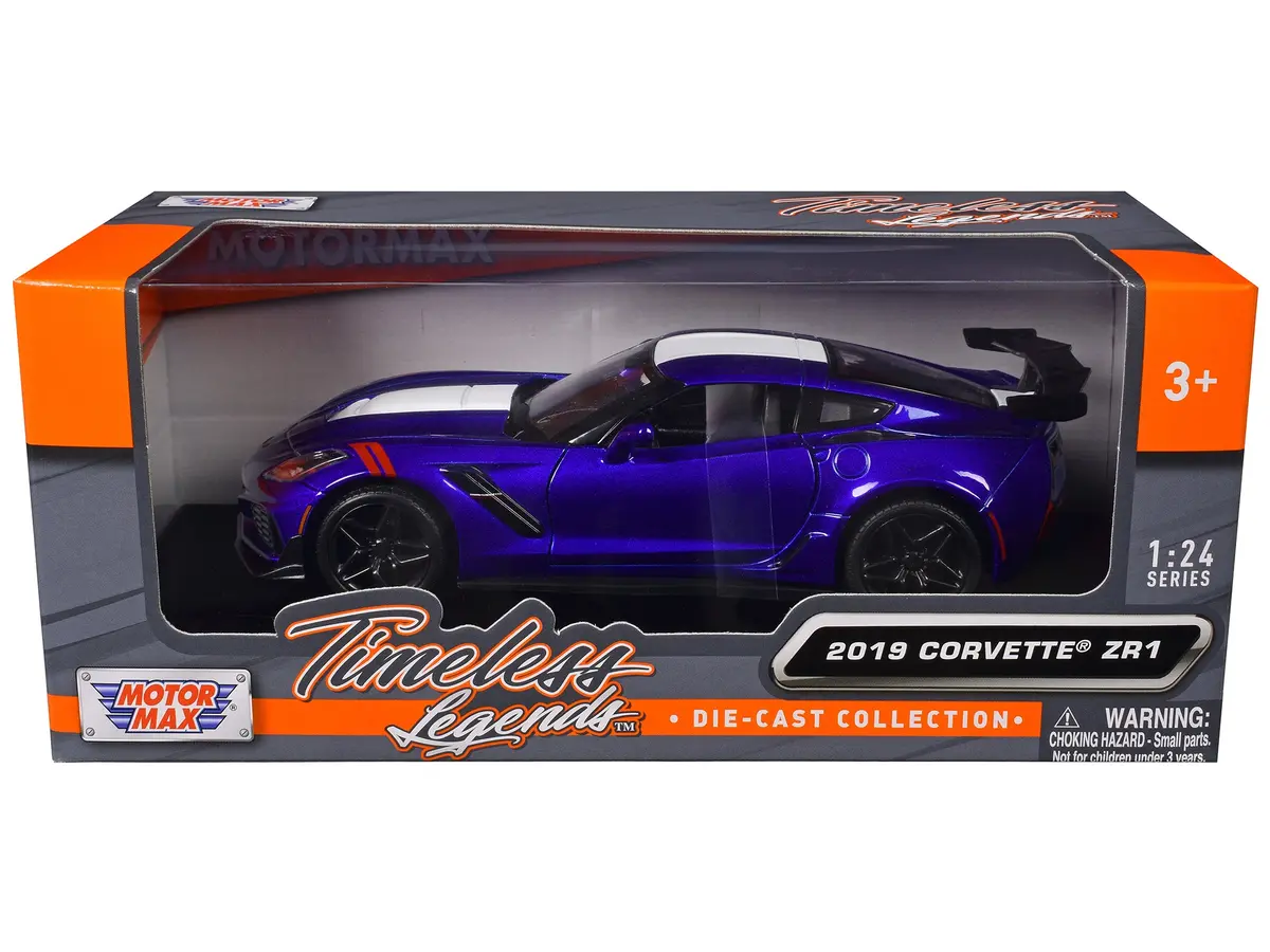 2019 Chevrolet Corvette Zr1 Blue Metallic And White "Timeless Legends" Series 1/24 Diecast Model Car By Motormax 1