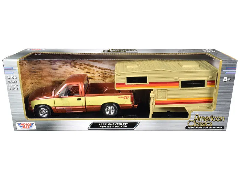 1992 Chevrolet 454 Ss Pickup Truck Copper Metallic With Beige Sides With Camper Shell "American Classics" Series 1/24 Diecast Model By Motormax 1