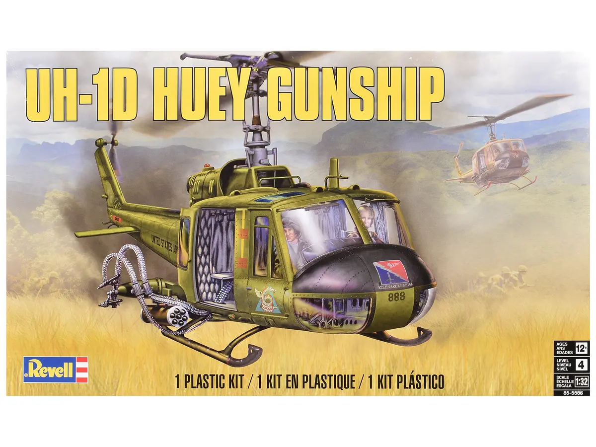 Bell Uh-1D Iroquois "Huey" Gunship Helicopter Plastic Model Kit (Skill Level 4) 1/32 Scale Model By Revell 1