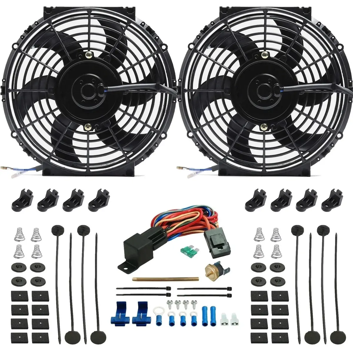 Dual 10-11 Inch 130W Electric Radiator Fans Push-In Probe Thermostat Switch 1