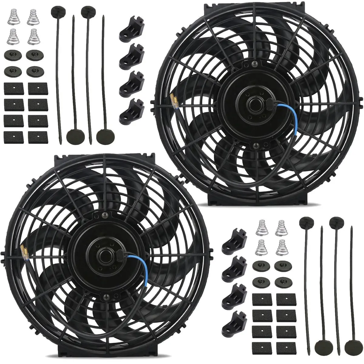 Dual 12-13 Inch 90W Motor Radiator Cooling Reversible 12 Volt Electric Fans 1
