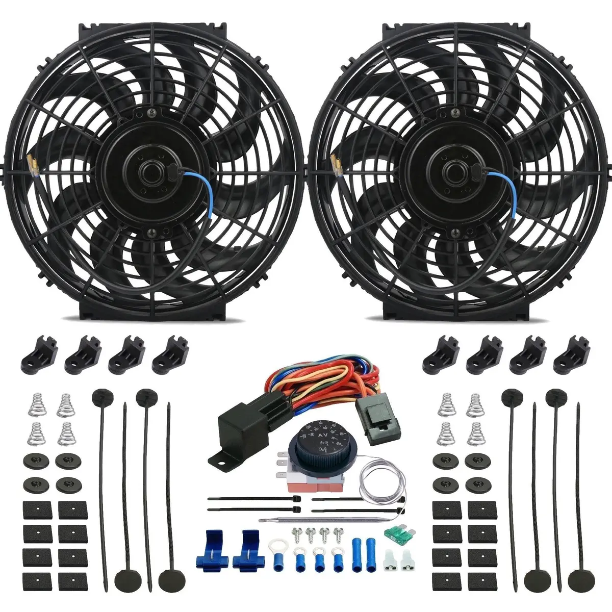 Dual 12-13 Inch Electric Cooling Fans Adjustable Thermostat Temp Controller 1