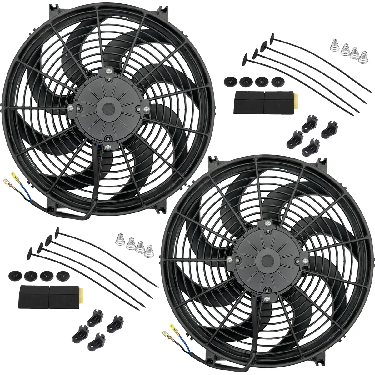 Dual 14-15 Inch 180 Watt Motor 12 Volt Reversible Radiator Electric Fans 1