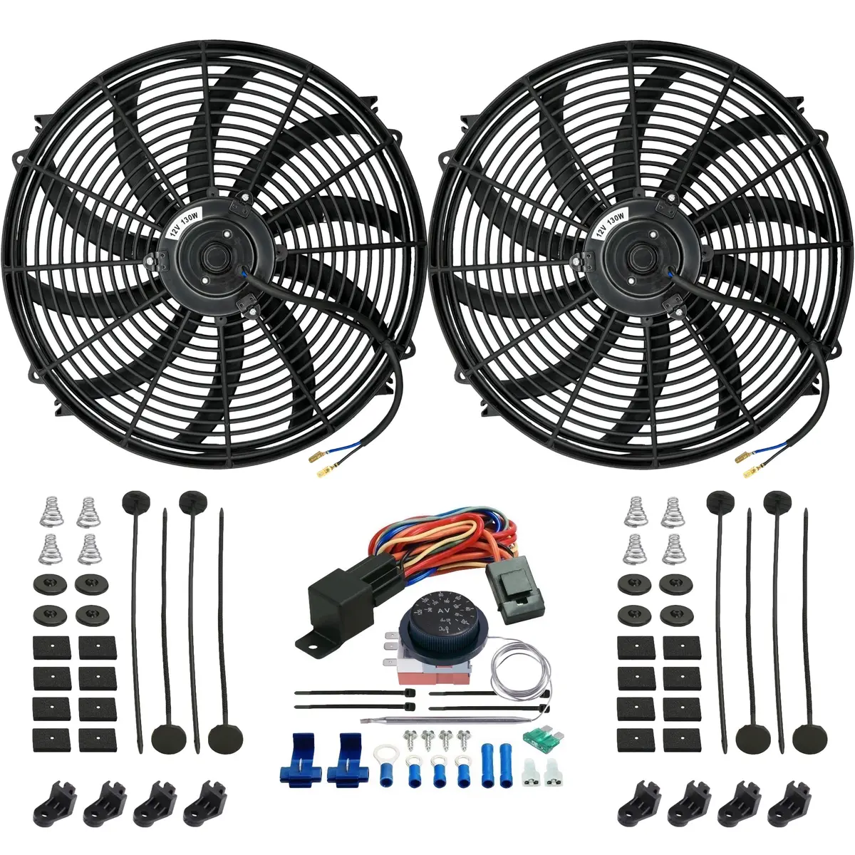 Dual 16-17 Inch 130W Electric Cooling Fans Adjustable Temp Controller Switch 1