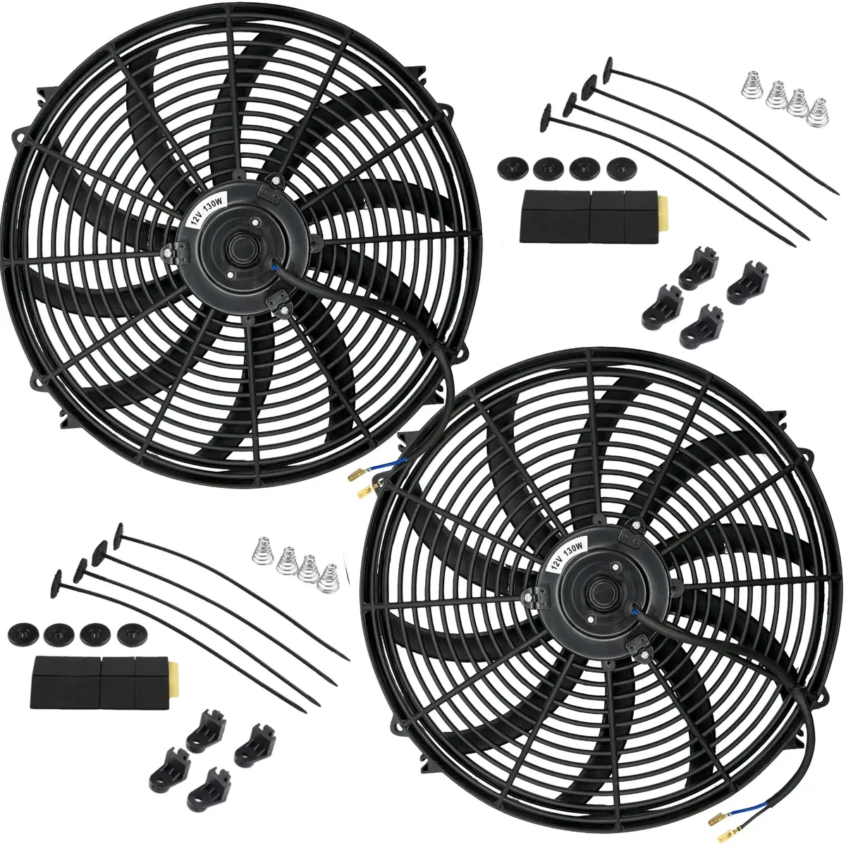 Dual 16-17 Inch 130W Reversible Motor 12 Volt Radiator Engine Cooling Fan 1
