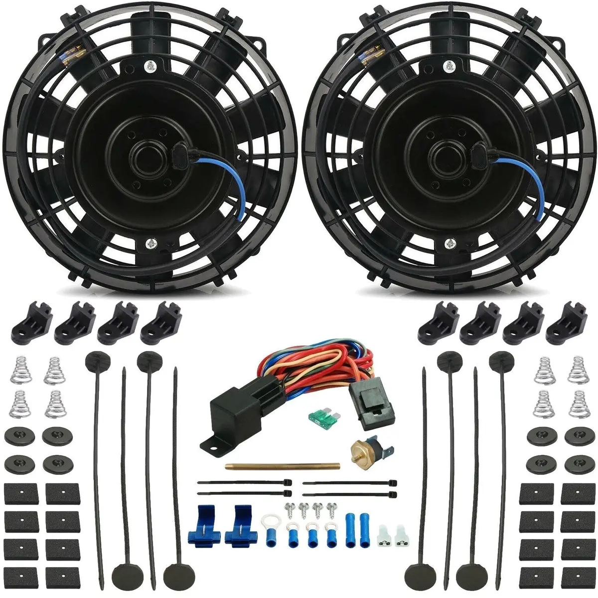 Dual 6 Inch 90W Electric Fans Push-In Probe Thermostat Temperature Switch 1