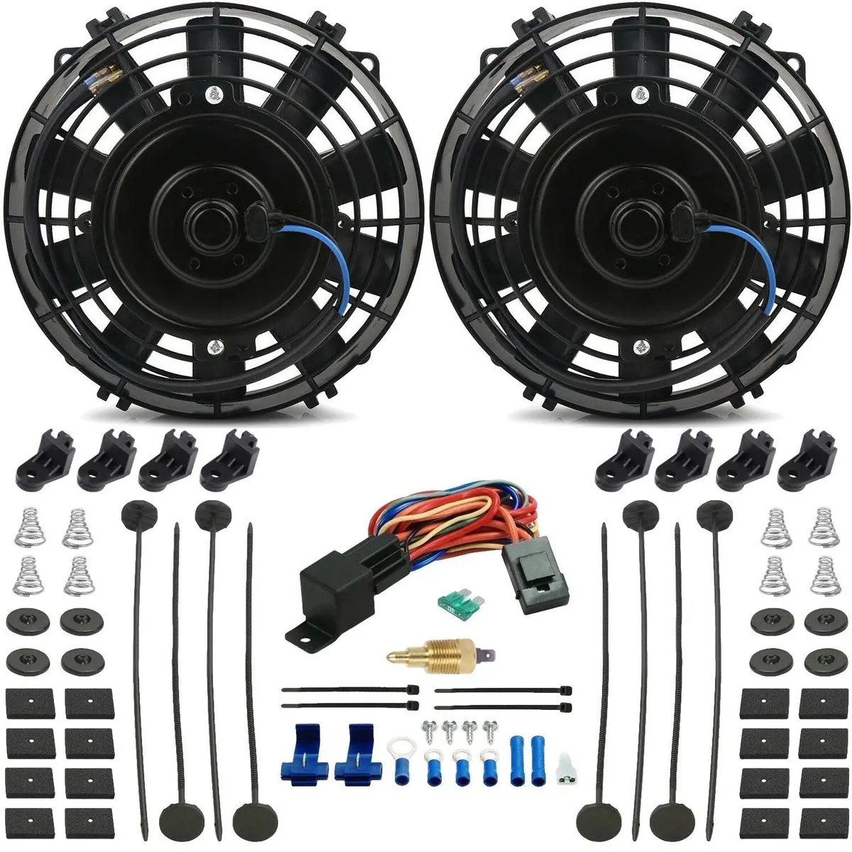 Dual 7-8 Inch 90W Electric Fans Thread-In Grounding Thermostat Switch 1