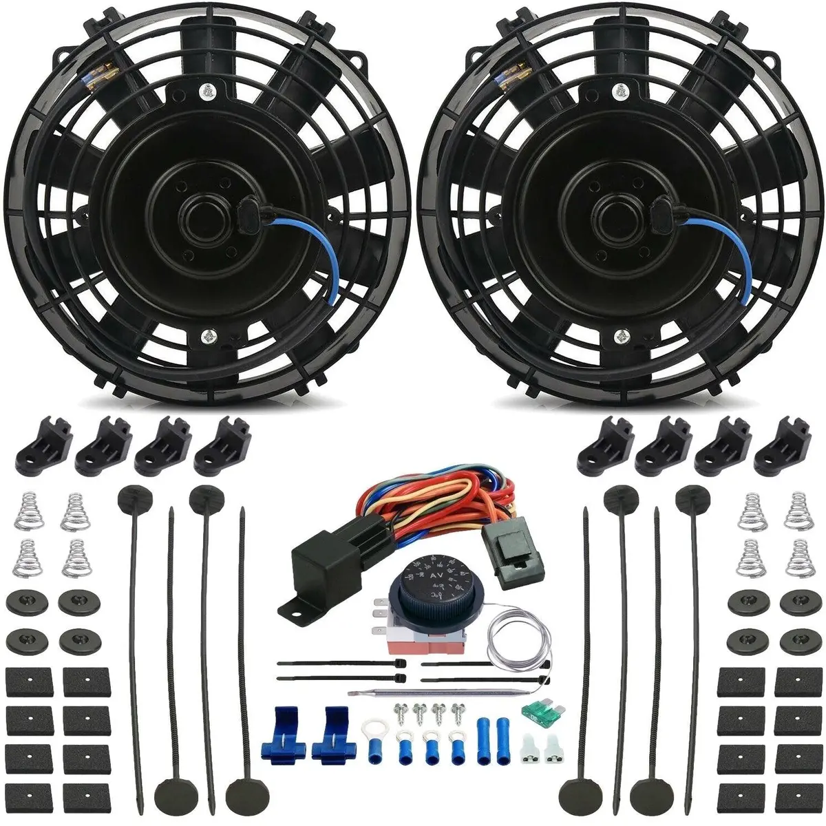 Dual 7-8 Inch 90W Electric Fans Adjustable Thermostat Temp Controller 1