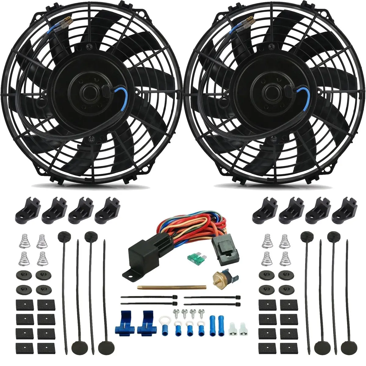 Dual 9 Inch 90W Electric Fans Push-In Probe Thermostat Temp Switch Kit 1