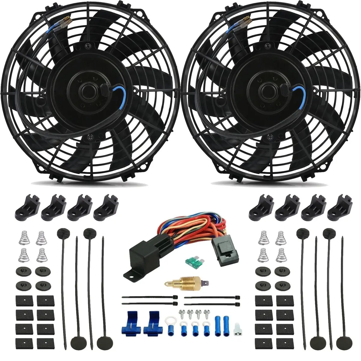 Dual 9 Inch 90W Electric Fans Npt Thread-In Thermostat Switch Wiring Kit 1