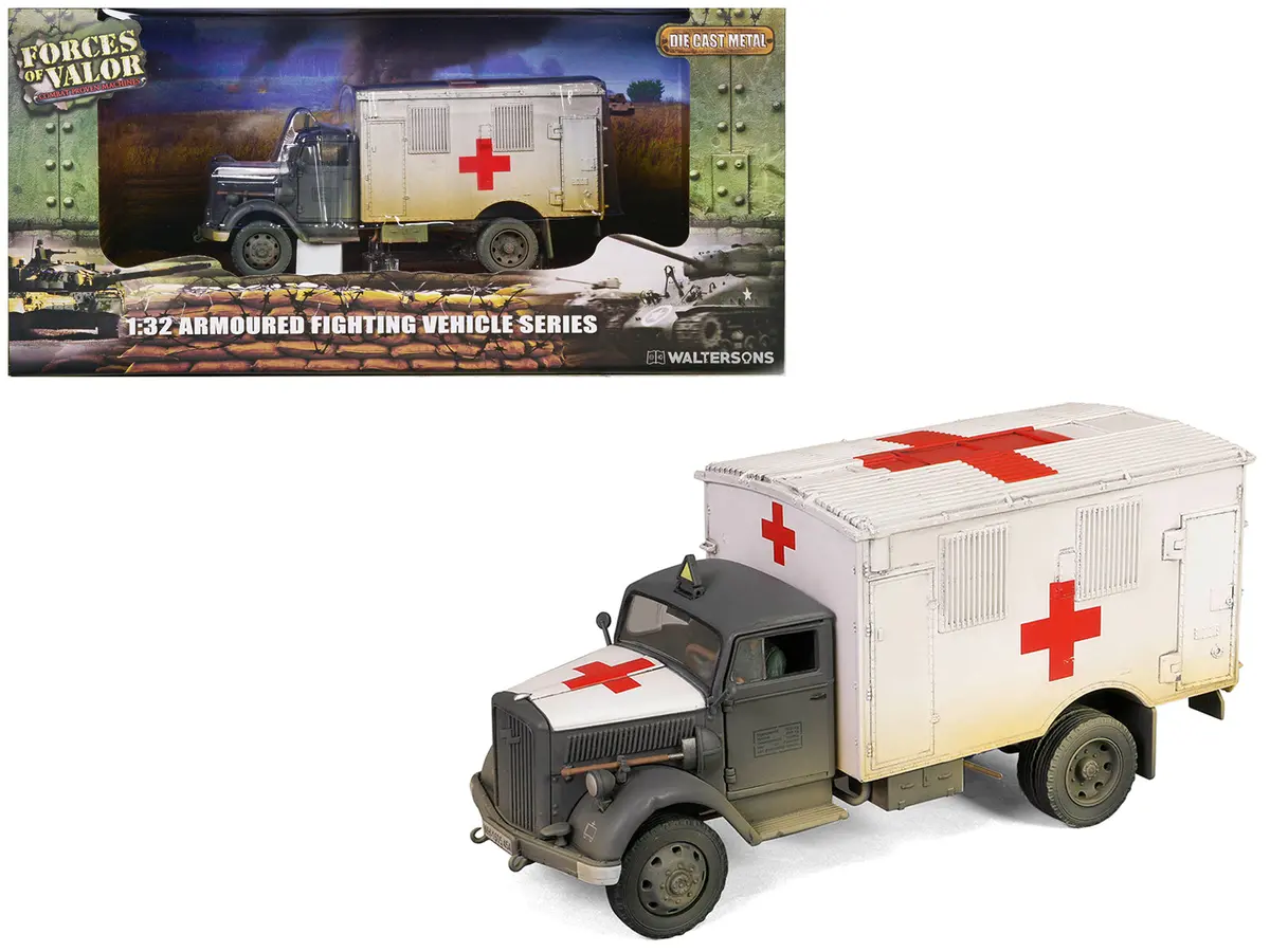 Opel-Blitz Kfz.305 Ambulance Gray And White (Weathered) "German Army" "Armored Fighting Vehicle" Series 1/32 Diecast Model By Forces Of Valor 1