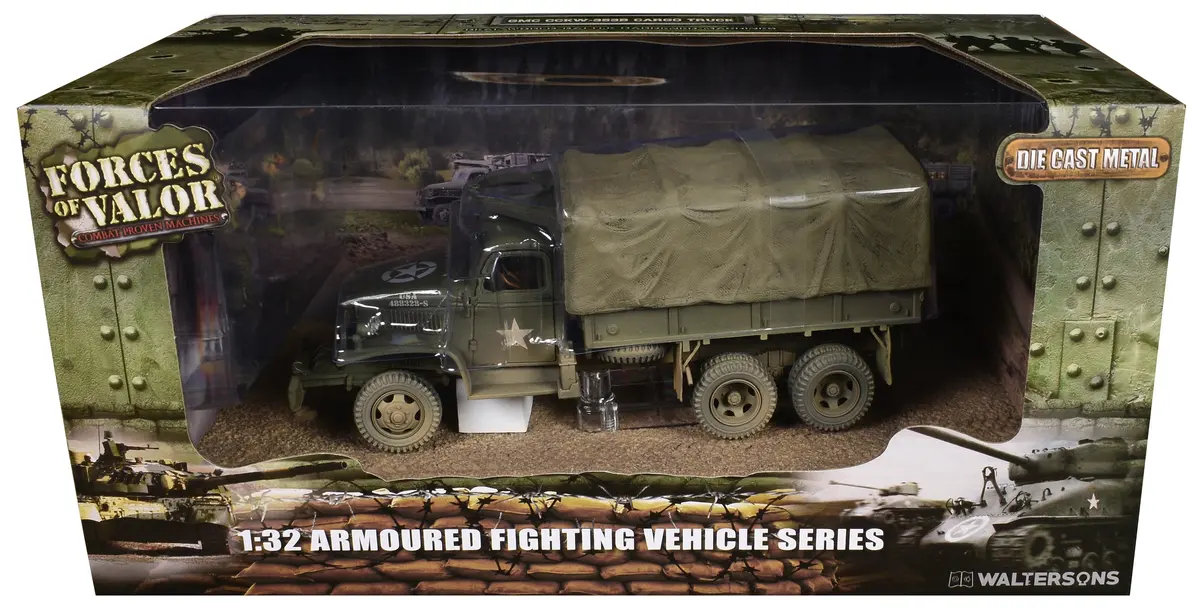 Gmc Cckw-353B Cargo Truck With Cover "1St Infantry Division Weymouth England World War Ii" (1944) United States Army With Figures "Armoured Fighting Vehicle" Series 1/32 Diecast Model By Forces Of Valor 1