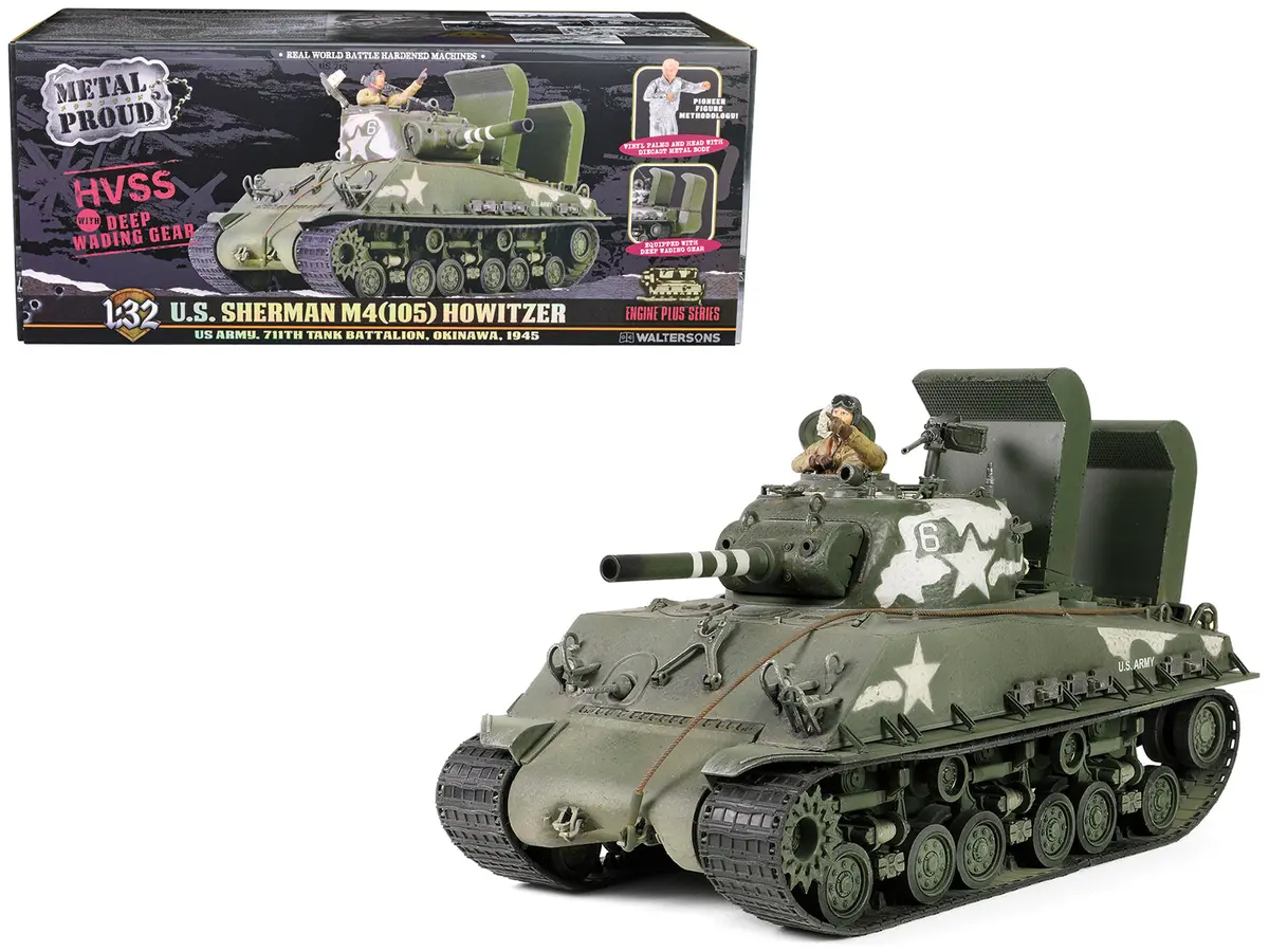 Sherman M4 (105) Howitzer Medium Tank "Us Army 711Th Tank Battalion Okinawa" (1945) "Engine Plus" Series 1/32 Diecast Model By Metal Proud 1