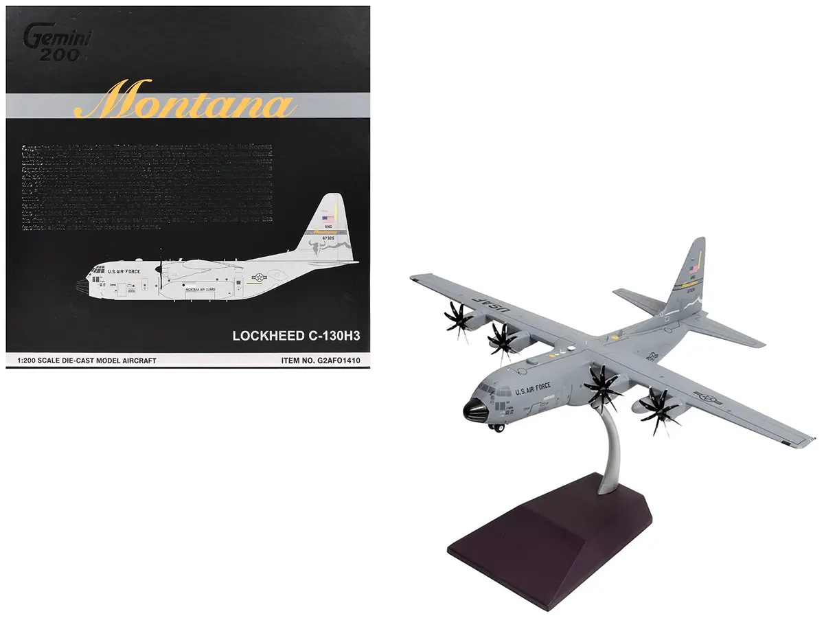 Lockheed C-130H3 Hercules Transport Aircraft "Montana Air National Guard, Great Falls Angb" United States Air Force "Gemini 200" Series 1/200 Diecast Model Airplane By Geminijets 1