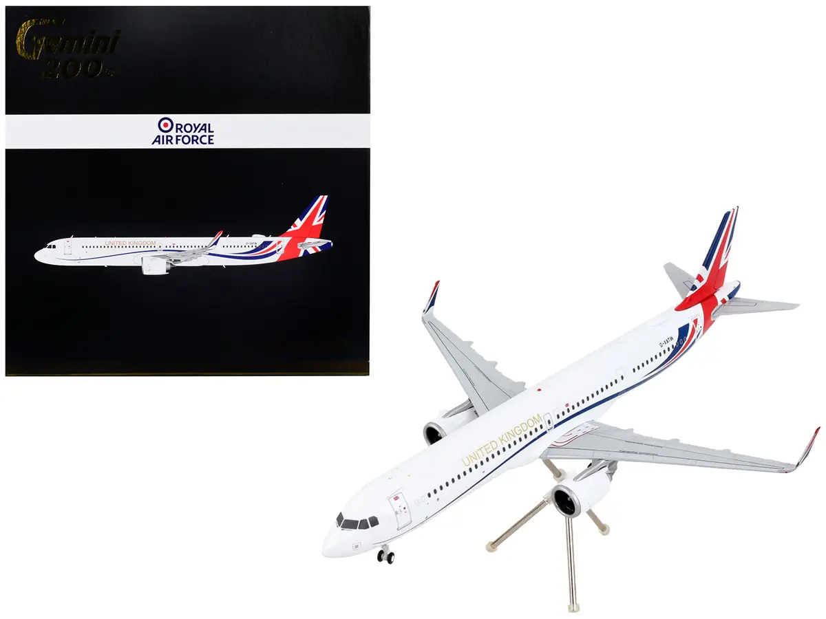 Airbus A321neo Commercial Aircraft "British Royal Air Force" White With United Kingdom Flag Graphics "Gemini 200" Series 1/200 Diecast Model Airplane By Geminijets 1