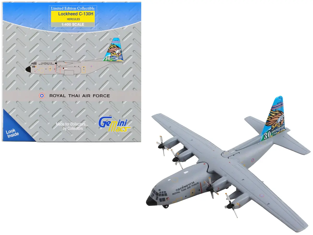 Lockheed C-130H Hercules Transport Aircraft "Royal Thai Air Force (Rtaf)-30Th Anniversary" Gray "Gemini Macs" Series 1/400 Diecast Model Airplane By Geminijets 1